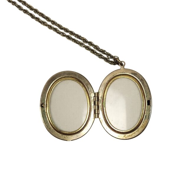 Vintage Enamel Floral Oval Locket Necklace With 24" Long Chain Gold Tone - Picture 4 of 8